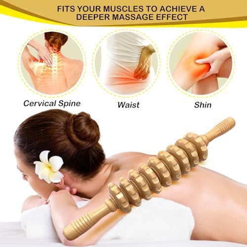 Manual Massager Wooden Handheld Roller Trigger Point Massager Stick for Fascia, Cellulite, Muscle & Abdomen, Body Therapy Massager, Muscle Belly Relief Tool, Natural Wood - Image 3