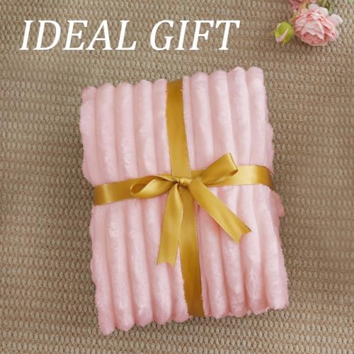 BEDELITE Throw Blanket for Couch - 300GSM Soft & Warm Fluffy Pink Blanket, Decorative and Giftable Striped Blankets for Women, Men, 50"x70" - Image 6