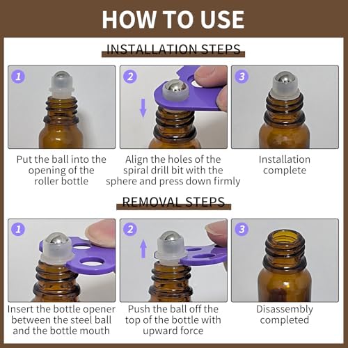 10ML Roller Bottles for Essential Oil, 4 Pack Empty Amber Glass Roller Bottle for Perfume Oil, Roll on Bottles with Stainless Steel Roller Balls, Opener, Funnel and Dropper for Aromatherapy, Massage - Image 6