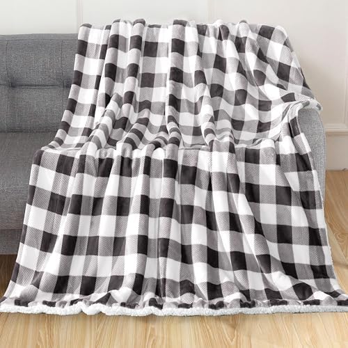 Elegant Comfort Luxury Ultra-Plush Velvet Touch Buffalo Plaid Fleece Throw - Soft, Warm, Cozy Micromink Sherpa-Backing Reversible Blanket for Bed, Sofa and Couch, Buffalo Gray - Image 2