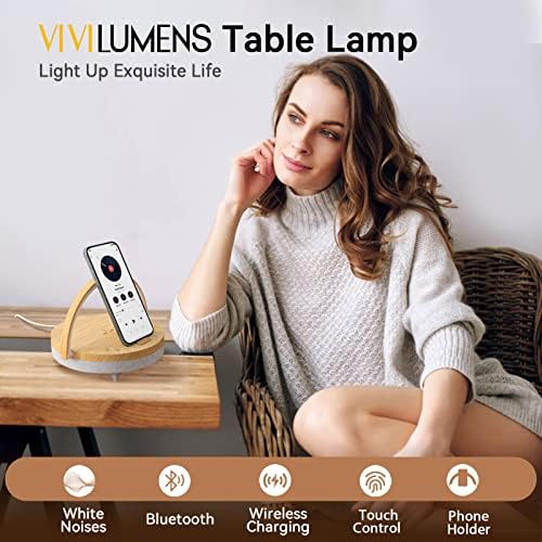 Bedside Table LED Night Light with Wireless Charger and Bluetooth Speaker, Desk Lamp As Sleep Aid White Noise Machine and Phone Holder, Great Birthday Gifts for Girlfriend, Women（Music Upgrade） - Image 2