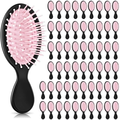 60 Pcs Black Pink Mini Hair Brushes Bulk Travel Wet Dry Hair Combs Pocket Detangling Compact for Spa Sleepover Birthday Bridal Shower Bachelorette Party Favors Homeless by Ferrochef