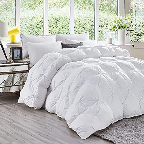 Luxurious Goose Down Feather Fiber Comforter Duvet Insert, Exquisite Pinch Pleat White Design, Oversize Palatial King White 120 x 98, Premium Baffle Box 100% Egyptian Cotton, 80 oz Fill Weight - Image 3