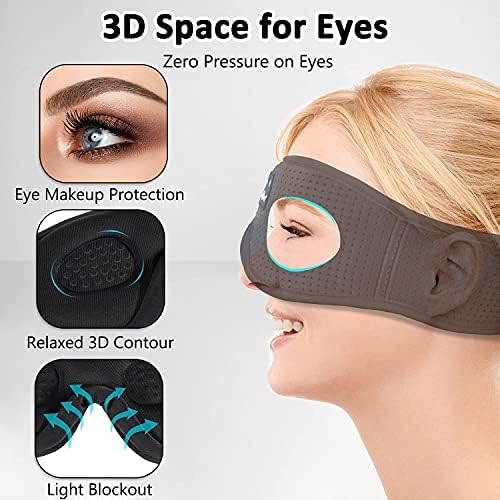 LC-dolida Sleep Mask with Bluetooth Headphones,Sleep Headphones Bluetooth Sleep Mask 3D Sleeping Headphones for Side Sleepers Best Gift and Travel Essential (Elegant Black) - Image 4