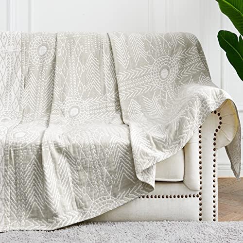 jinchan 100% Cotton Muslin Blanket Queen Boho Bed Blanket 80x90 Light Gray by JINCHAN