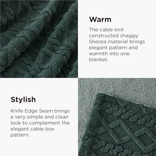 Bedsure Gentlesoft Sherpa Fleece Throw Blanket for Couch - Fluffy & Cozy Cable Jacquard Tufted Throw for Women Gift, Thick and Warm Christmas Blanket for Winter, Dark Green, 50x60 Inches - Image 5