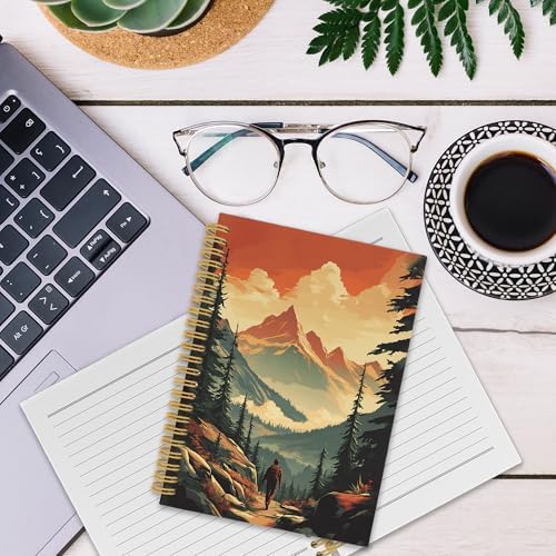 Vintage Mountain Hiking Spiral Notebook, Nature Hiker Journaling Notebooks for Men Women, Forest Scenery Hardcover Journals for Office 160 Pages 5.5 x 8.3 Inch, Hiking Gifts for Women Men - Image 6