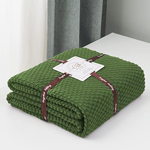 Longhui bedding 100% Cotton Knitted Throw Blanket – Olive Green, Soft & Cozy, Machine Washable, 60"x80" – Perfect for Living Room, Couch, Sofa, Bed or Travel - Image 2