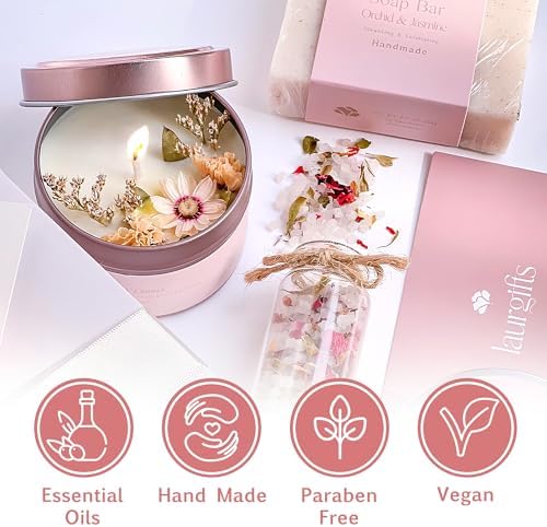 Birthday Gifts for Women – Orchid & Jasmine Spa Gift Basket, Luxury Candle Set & Bath Sets Self Care Box, Gift for Mom, Wife or Friend - Image 4
