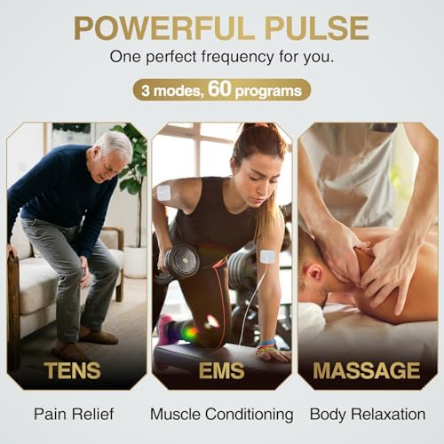 NURSAL 60 Modes TENS Unit Muscle Stimulator for Pain Relief Therapy, 3-in-1 Dual Channel EMS Muscle Stimulator for Back, Shoulder, Neck, Knee, Sciatica, Rechargeable TENS Machine with 12 TENS Pads - Image 2
