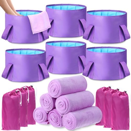 FillTouch 12 Pcs 15L Foldable Foot Soaking Tub Kit Portable Foot Bath Tub for Soaking Feet with Towel and Storage Bag Soak Spa Bucket for Travel Camping (Purple) by FillTouch