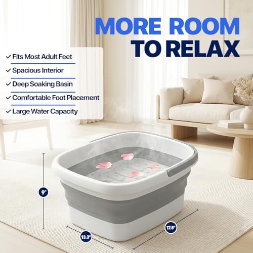 AllSett Health Collapsible Foot Bath – Advance Feet Soaking Tub with Portable Design and Handle – Foldable Pedicure Foot Spa Basin – Compact and Lightweight Soak Tub with Acupressure Points, White - Image 3