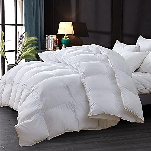 Luxurious Goose Down Feather Fiber Comforter Duvet Insert, Plain Solid Design,White 108 x 98 , Premium Baffle Box 100% Egyptian Cotton, 75 oz Fill Weight,Oversize Cal King - Image 3