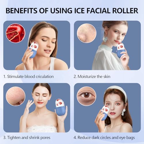 Ice Roller for Face and Eye, Silicone Ice Facial Roller Ice Holder, Face Ice Mold Skin Care, Face Icers Reusable Ice Cube Roller for Shrink Pores Anti Wrinkle Reduce Puffiness, Blue - Image 4