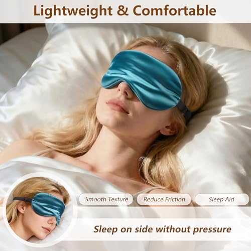 Sleep Mask Silk Eye Mask for Men Sleeping Mask, Adjustable Elastic Strap for Night Shading Sleep Mask, Soft and Comfortable for Both Men and Women (Peacock Blue, 2 Packs) - Image 2