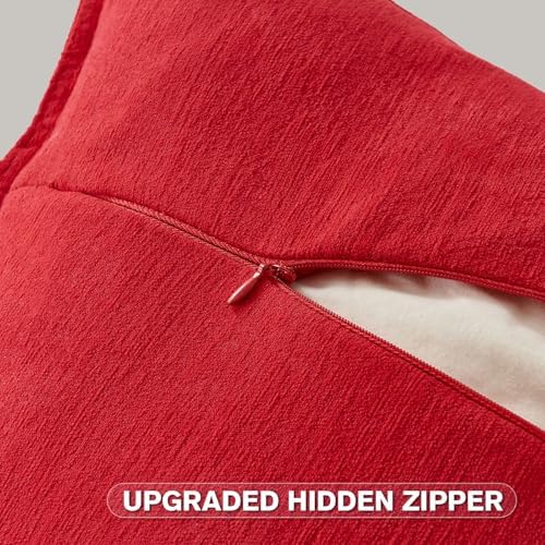 FUTEI Pack of 2 Chenille Throw Pillow Covers 16x16 Inch, Red - Image 3