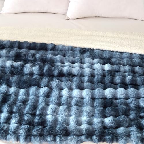 60x80 Inches Ultra-Soft Fuzzy Faux Fur Plush Twin Size Blanket - Thick, Warm Sherpa for Couch, Sofa, Bedroom, Camping - Decorative Blanket for Cozy Warmth, Bubble Dark Blue Tie Dye - Image 5