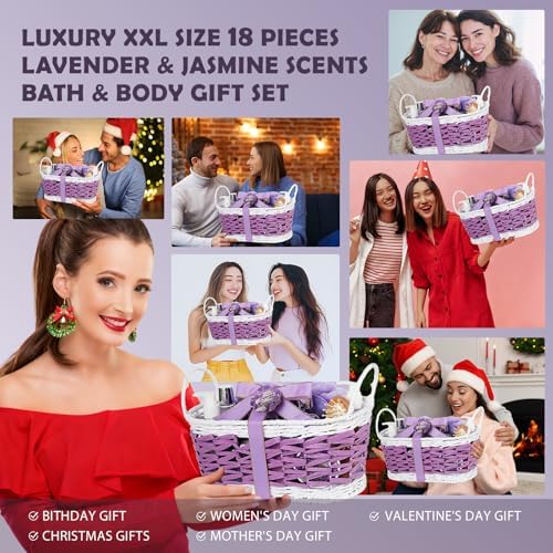 24-Piece Luxury Body Gift Set for Women, Spa Gift Basket Set, Lavender Home Spa Gifts for Women With Face Rollar tool, Bubble Bath, Facial Care, Bomb, Oil, Facial Skin Care gift set for Mother Her - Image 6
