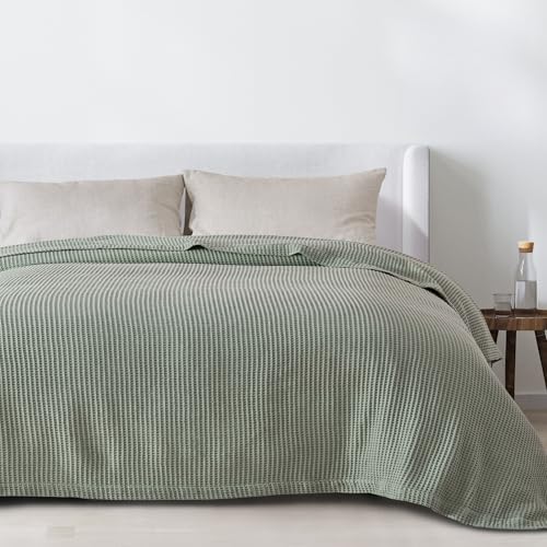 100% Cotton Green Blanket Twin Size for Bed - Breathable and Soft, Waffle Weave for Summer Spring, 90x66 Inches (Eucalyptus) - Image 6