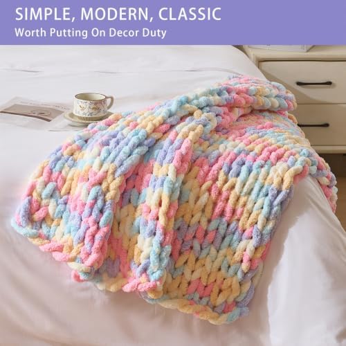 Bigacogo Chunky Knit Throw Blanket for Couch, 40x40 inches, Pink Blue Mix - Image 3