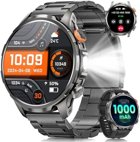 Military Smartwatch for Men 1000mAh Fitness Tracker Rugged Men Watch 2Bands by NAIXUES