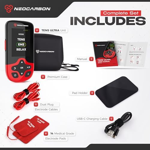 NEOCARBON TENS Unit Muscle Stimulator Ultra for Pain Relief, Red - Image 5