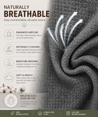 HILLFAIR 100% Soft Premium Combed Cotton Thermal Blanket– Queen Bed Blankets– Soft Cozy Warm Bed Throw Blanket– All Season Grey Queen Cotton Blankets - Image 4