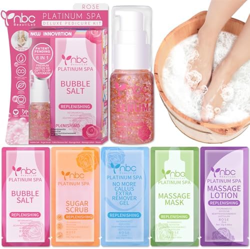 Pedicure Foot Soak Set - Upgraded 6 in 1 Foot Spa, Foot Bath Spa, Pedicure Kit, Foot Soak for Tired & Dry Cracked Feet, Athletes Feet, Bad Odor, Softens Calluses (Rose) by nbcBeautiLab