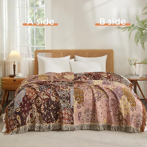 Boho Throw Blanket for Bed 60”x80”, 100% Cotton Blanket for Couch Sofa - Image 2