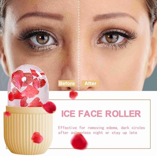 XHJRI Ice Face Roller Massager,Ice Cube Roller for Face, Eyes and Neck Naturally Conditioning and Skin Care,De-Puff Eye Bags,Reduce Migraine Pain,Reusable Massage Silicone Ice Mold (Beige) - Image 2