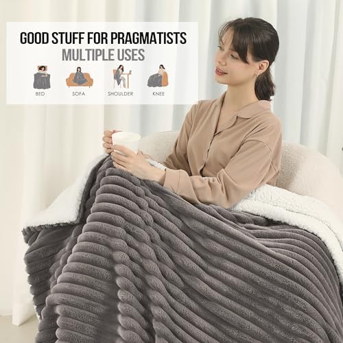 Electric Blanket Throw Size 50x60 Inches, Extra Thick 350GSM Luxury Faux Fur Plus 200GSM Sherpa with 3D Strip Design, Fast Heating with ETL Certified, Machine Washable, Gray - Image 6
