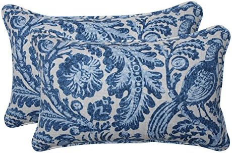 Pillow Perfect Paisley Indoor/Outdoor Accent Throw Pillow, Plush Fill, Weather, and Fade Resistant, Lumbar - 11.5" x 18.5" , Blue/White Tucker Resist, 2 Count by PillowPerfect