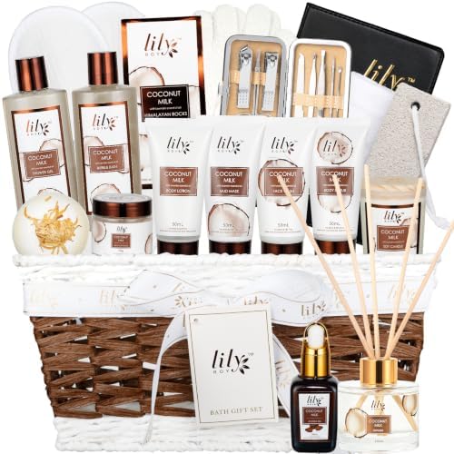 28Pcs Coconut Vanilla Spa Gift Basket - Skin Care Gifts Set for Women & Men by LILYROY
