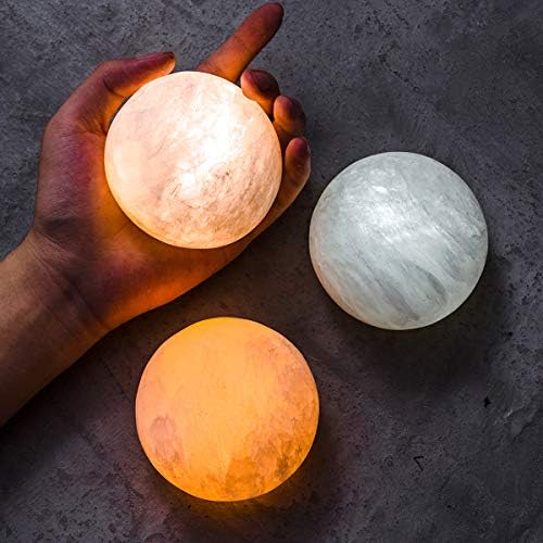 MIYA LIFE Selenite Lamp Hand Carved Stone Lamp Rechargeable Taplights Selenite Crystal Light with Dimmer (White/Warm/Yellow) for Bedroom Healing Natural Crystal Light (1 Piece, Round Taplight) - Image 2