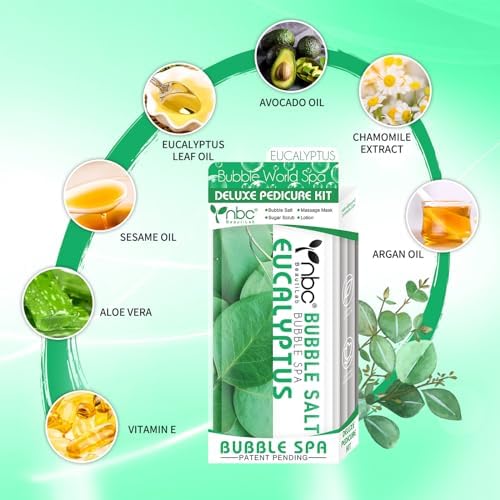 Pedicure Kit Foot Soak Set: Bubble Salt, Sugar Scrub, Massage Mask, Massage Lotion in a Box, 4 Step Foot Spa Kit for Dry Feet,Tired Feet（3 Set Eucalyptus) - Image 5