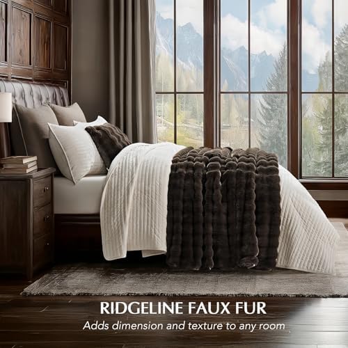 EverGrace Faux Rabbit Fur Bubble Throw Blanket, 60"x80", Dark Brown - Image 2