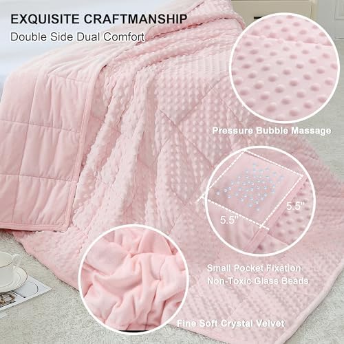 Alomidds Weighted Blanket (48"x72",15lbs Twin Size - Pink), Weighted Blankets for Adults, Cooling Breathable Soft and Comfort Minky, Heavy Blanket Microfiber Material with Glass Beads - Image 2