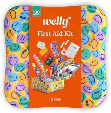 Welly First Aid Kit | FSA Eligible | Adhesive Flexible Fabric and Waterproof Bandages, Tape and Non-Stick Pads, Butterfly Strips, Triple Antibiotic and Hydrocortisone Ointments, Ibuprofen - 130 Count by Welly