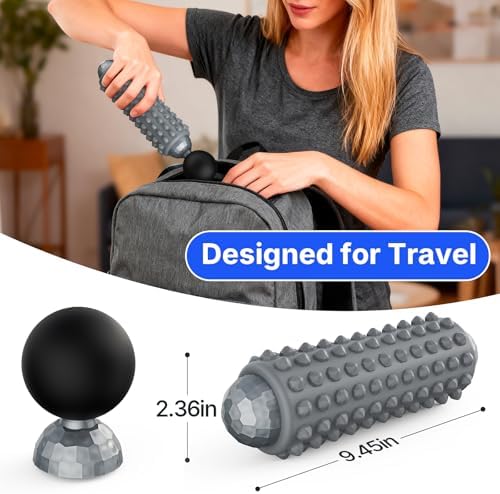 Mini Electric Massage Roller 4 Speeds Vibrating Massage Ball, 2-in-1 Portable Muscle Massager Gun & Roller for Muscle Relief, Detachable Heads, Rechargeable, For Fitness, Office, Travel (Gray) - Image 4