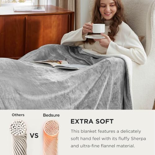 Bedsure GentleSoft Sherpa Fleece Cal King Blankets for Bed, Non-Heated, Thick and Warm Oversized Throw for Women and Men, Soft Fuzzy Plush Large Blanket for Winter, Light Grey, 112x98 Inches - Image 4