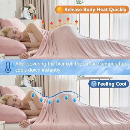CHOSHOME Cooling Blanket for Hot Sleepers - Summer Blanket Thin Soft Lightweight Breathable Double Side Enhanced Cooling for Hot Flashes, Night Sweats, Bed, Couch (Pink, 50 x 70 inches) - Image 4
