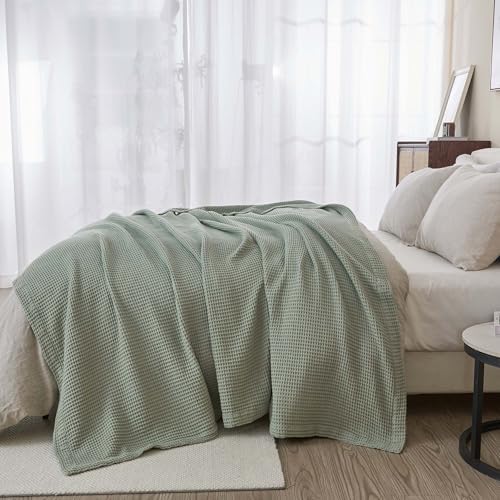100% Cotton Green Blanket Twin Size for Bed - Breathable and Soft, Waffle Weave for Summer Spring, 90x66 Inches (Eucalyptus) - Image 5