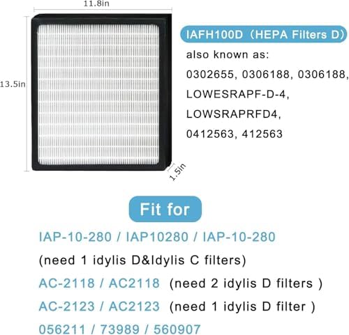 D Replacement Filters Fit for Idylis Air Purifiers AC-2118, AC-2123, IAP-10-280, 1AP10280, Part# IAF-H-100D (2 HEPA Filters+4 Carbon Filters) - Image 2