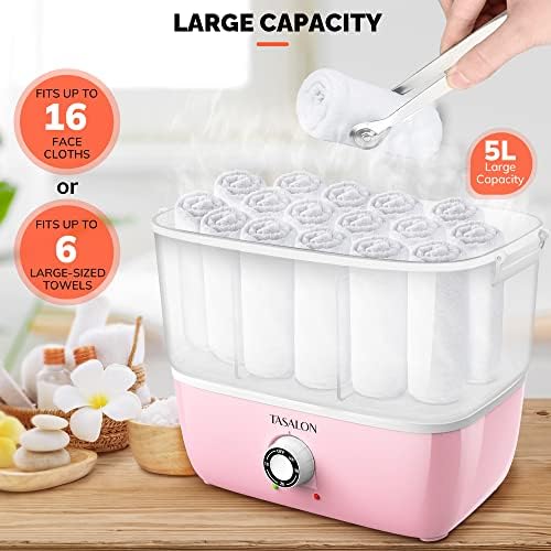 TASALON Hot Towel Steamer for Facials, Hot Towel Warmer Quickly Heats Up in 5 Minutes, Portable Towel Machine Fits 16 Mini Towels, Salon Equipment Towel Warmer for Facials, Spa, Massage, Pink - Image 3
