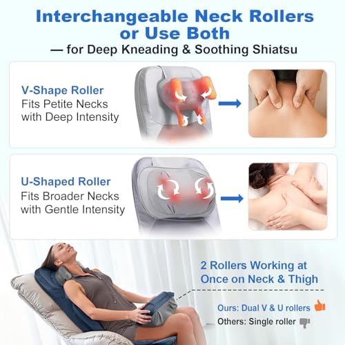 Massage Chair Pad with Dual Neck Modules and Heat, Navy Blue - Image 4