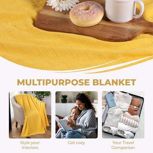 Superior Cotton Blanket Breathable All Season Comfy Bedding, California King, Gold - Image 5