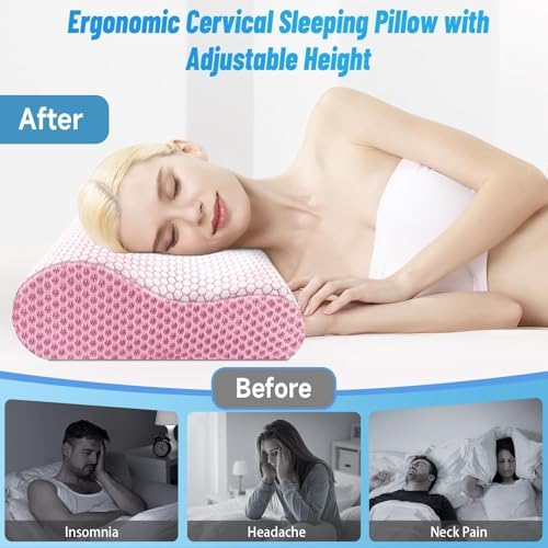 Neck Pillow for Sleeping, Ergonomic Cervical Bed Pillow, Pink Queen Size - Image 6