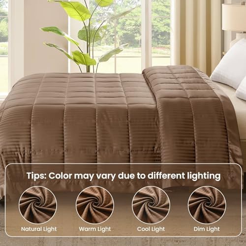downluxe Queen Size Blanket with Satin Trim, Lightweight Down Alternative Blankets Queen Size for All Season, Machine Washable (Brown, 90x90 Inch) - Image 6