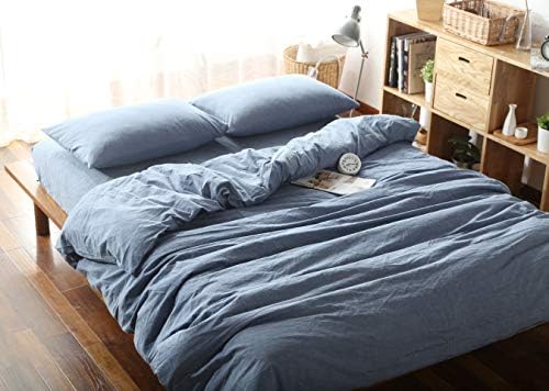 F.Y.Dreams 100% Washed Cotton Duvet Cover for Weighted Blanket 60x80 inches with 16 Ties,Zipper on Long Side/Demin Blue/Just Duvet Cover by FYDreams