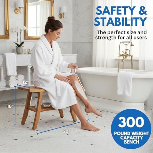EcoDecors Satori 28-Inch Teak Shower Bench, Natural Finish, Slatted Top - Image 3